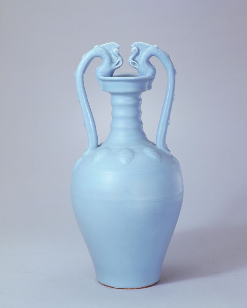 图片[1]-Sky Blue Glazed Double Dragon Ear Bottle-China Archive